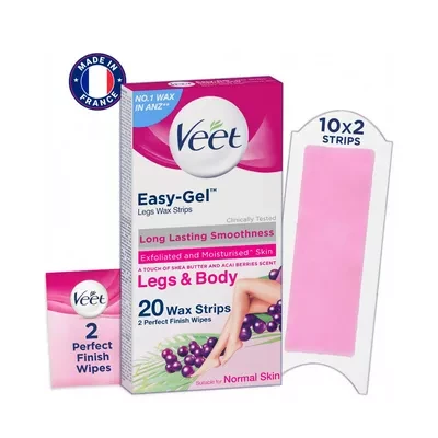 Veet Easy Gel Legs & Body Wax Strip For Long Lasting Smoothness Normal Skin