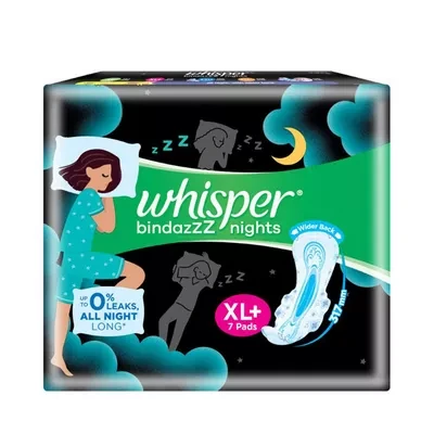 UT1 Whisper Bindazzz Nights Heavy Flow Sanitary Napkins XL+